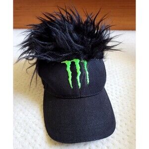 EUC RARE Monster Energy Funky Faux black hair strapback cap hat